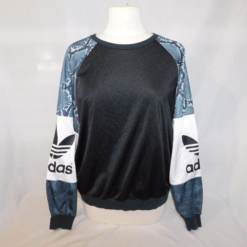 Adidas LA Snakeskin Trefoil Logo Black Crew Neck Pullover Sweatshirt Womens M